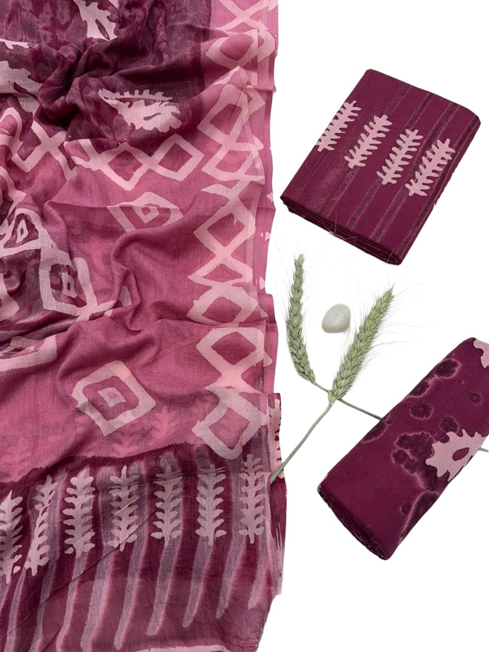 DRAVINAM Trends Hand Block Print Sanganeri Cambric Unstitched Cotton Suit Dress Material for Women with Mulmul Cotton Hand Printed Dupatta