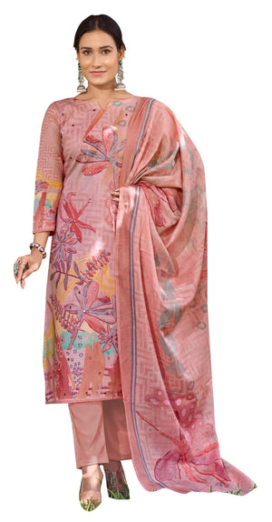 DRAVINAM Trends Women's Unstitched Salwar Suit Dress Material - Cotton Digital Printed Organza Embroidered Kameez II Unstitch Bottoms II Cotton Dupatta