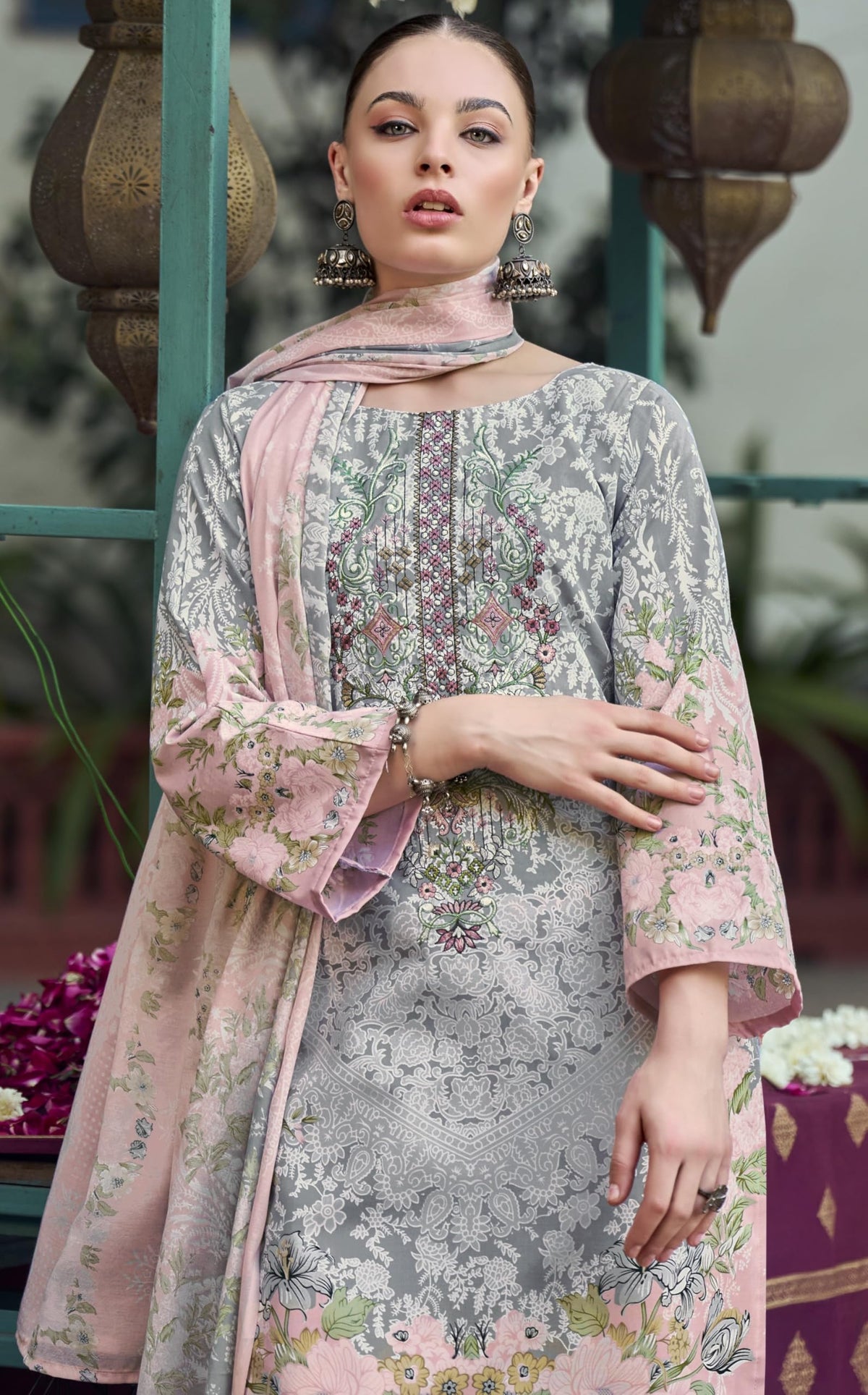 DRAVINAM Trends Women's Unstitched Premium Cotton Suit Material - Soft Cotton Digital Printed Embroidered Kameez II Unstitch Bottoms II Cotton Malmal Printed Dupatta