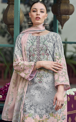 DRAVINAM Trends Women's Unstitched Premium Cotton Suit Material - Soft Cotton Digital Printed Embroidered Kameez II Unstitch Bottoms II Cotton Malmal Printed Dupatta