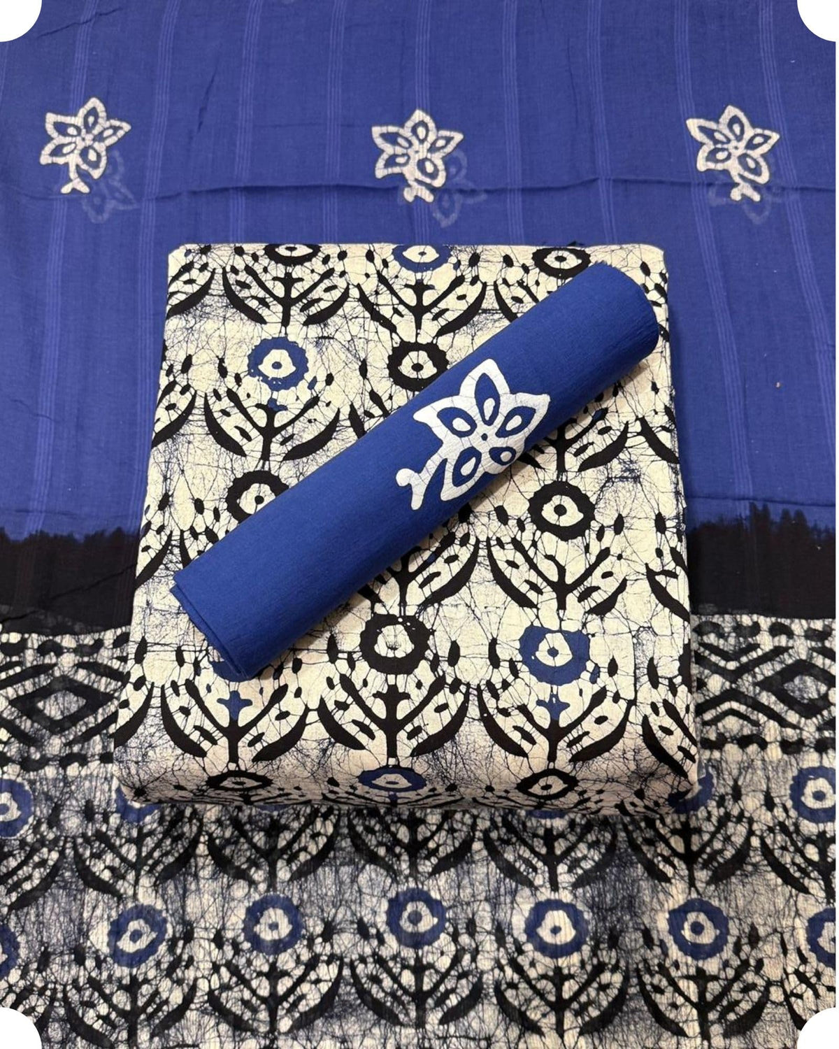 DRAVINAM Trends Unstitched Jaipuri Handmade Multicolour Wax Batik Print Soft Cotton Dress Material with Dupatta