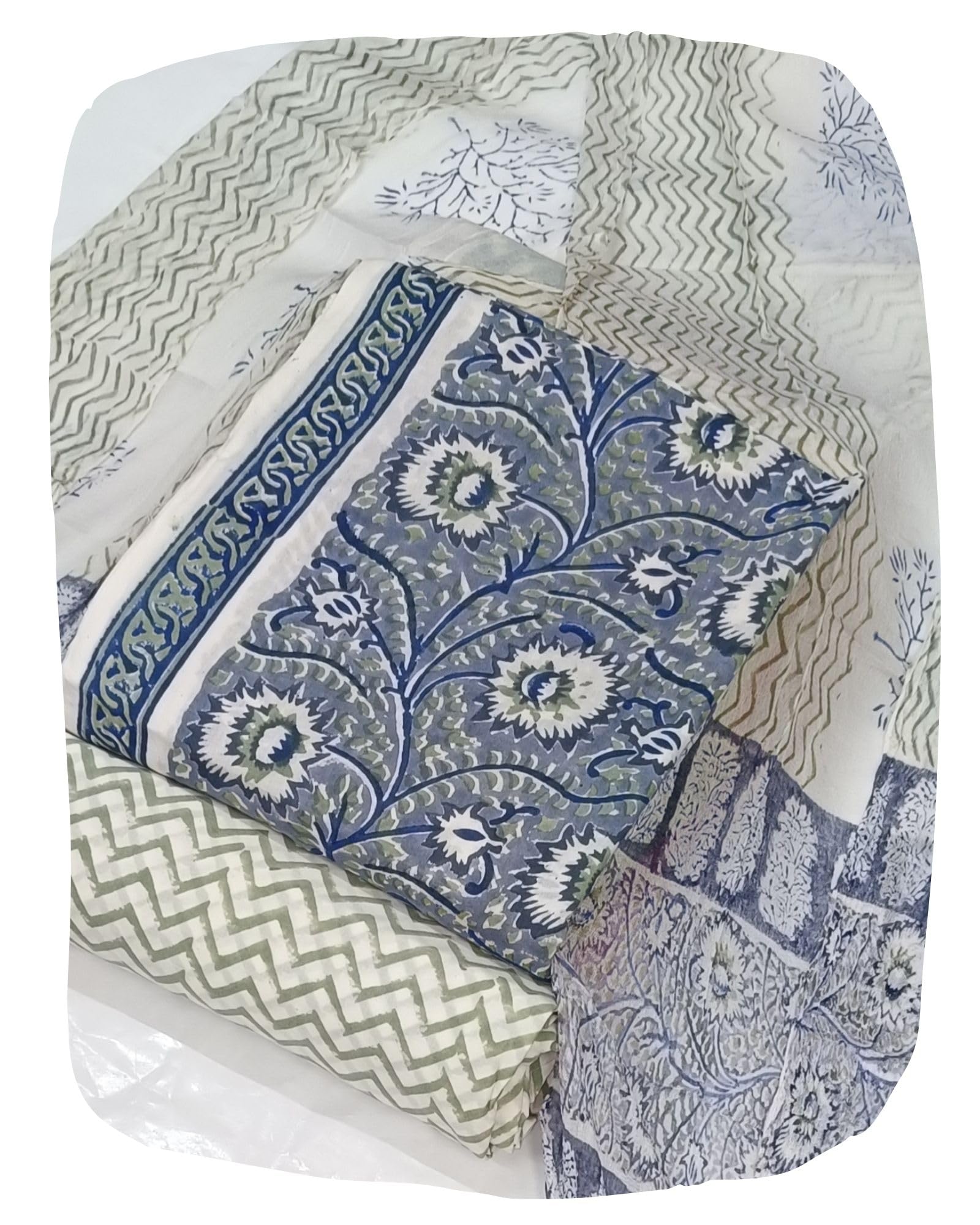 DRAVINAM Trends Hand Block Print Cambric Cotton Unstitched Salwar Suit Set for Women with Pure Chiffon Hand Printed Dupatta