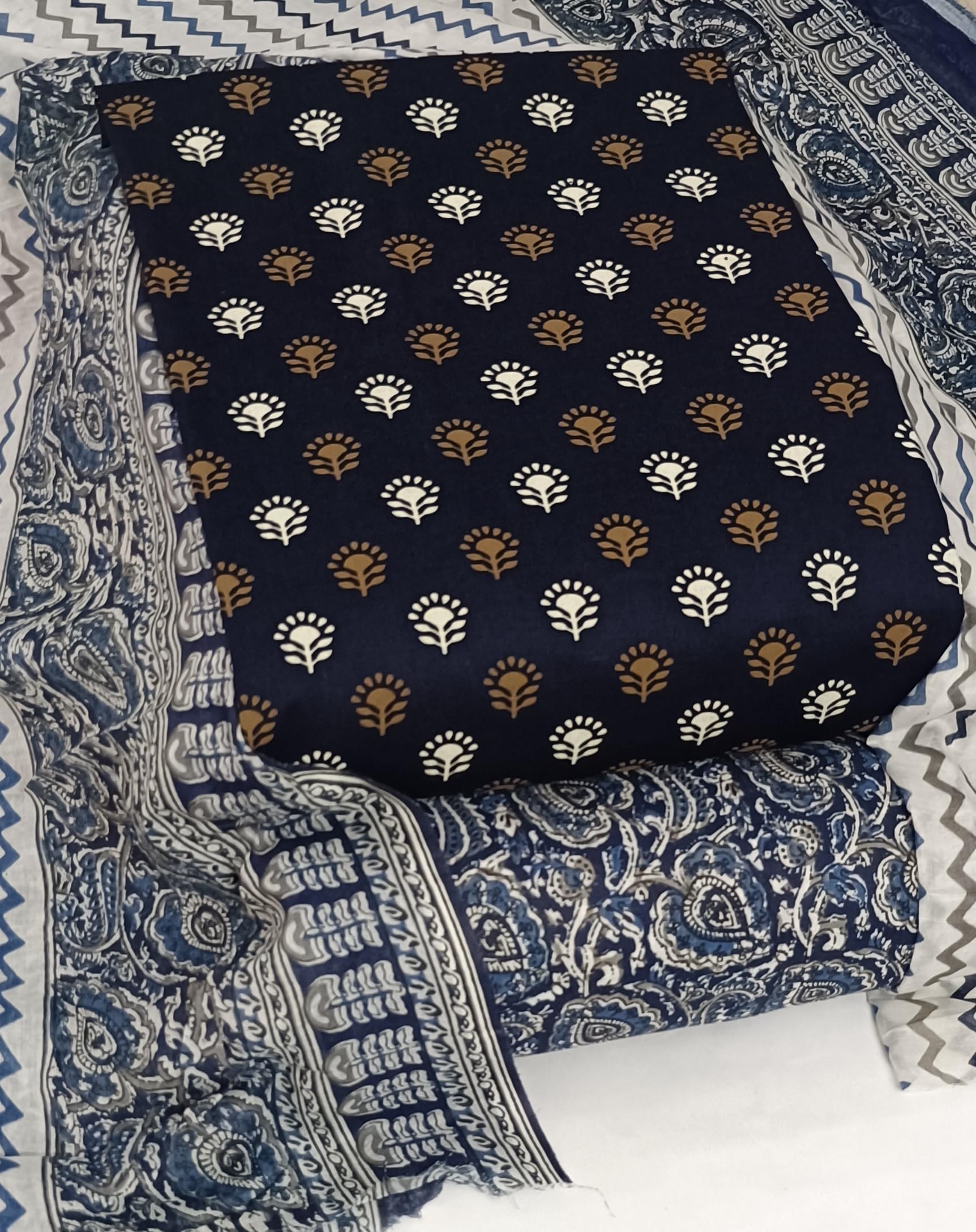DRAVINAM Trends Women's Ethnic Pure Cotton Jaipuri Printed Unstitched Salwar Suit Dress Material with Dupatta
