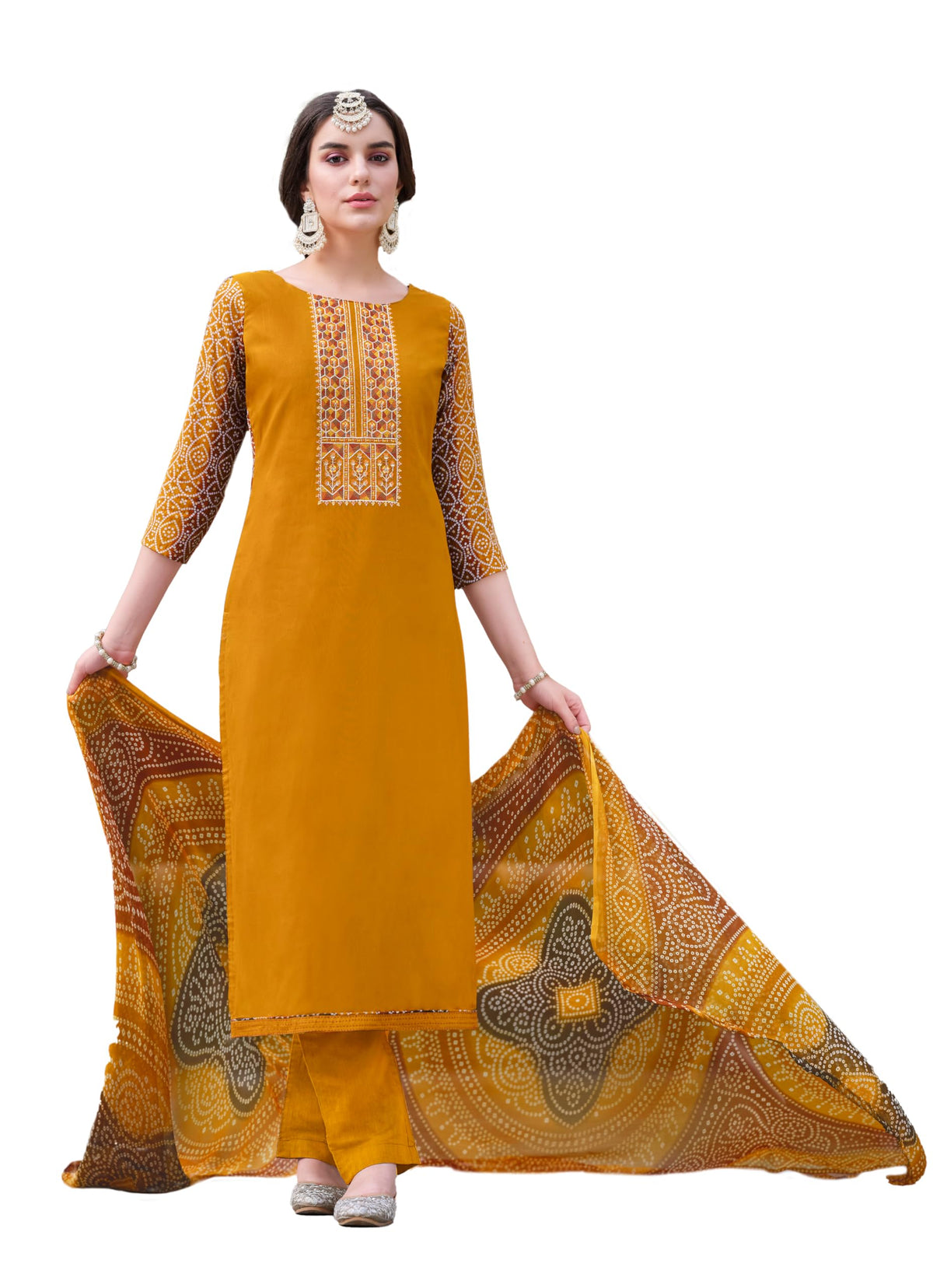 DRAVINAM Trends Women's Unstitched Salwar Suit Dress Material - Cotton Digital Printed Organza Embroidered Kameez II Unstitch Bottoms II Cotton Dupatta