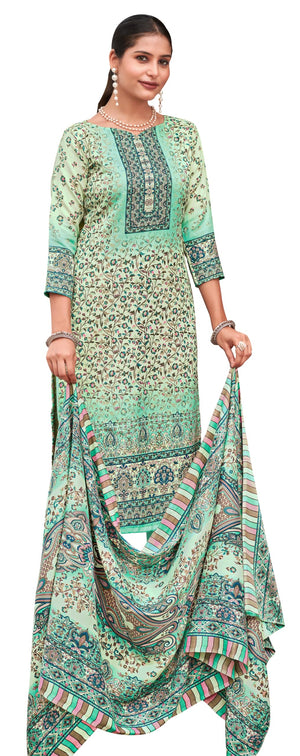 DRAVINAM Trends Women's Unstitched Kashmiri Print Woollen Pashmina Salwar Suit Dress Material with Pashmina Printed Shawl Dupatta (Free Size) (Grey)