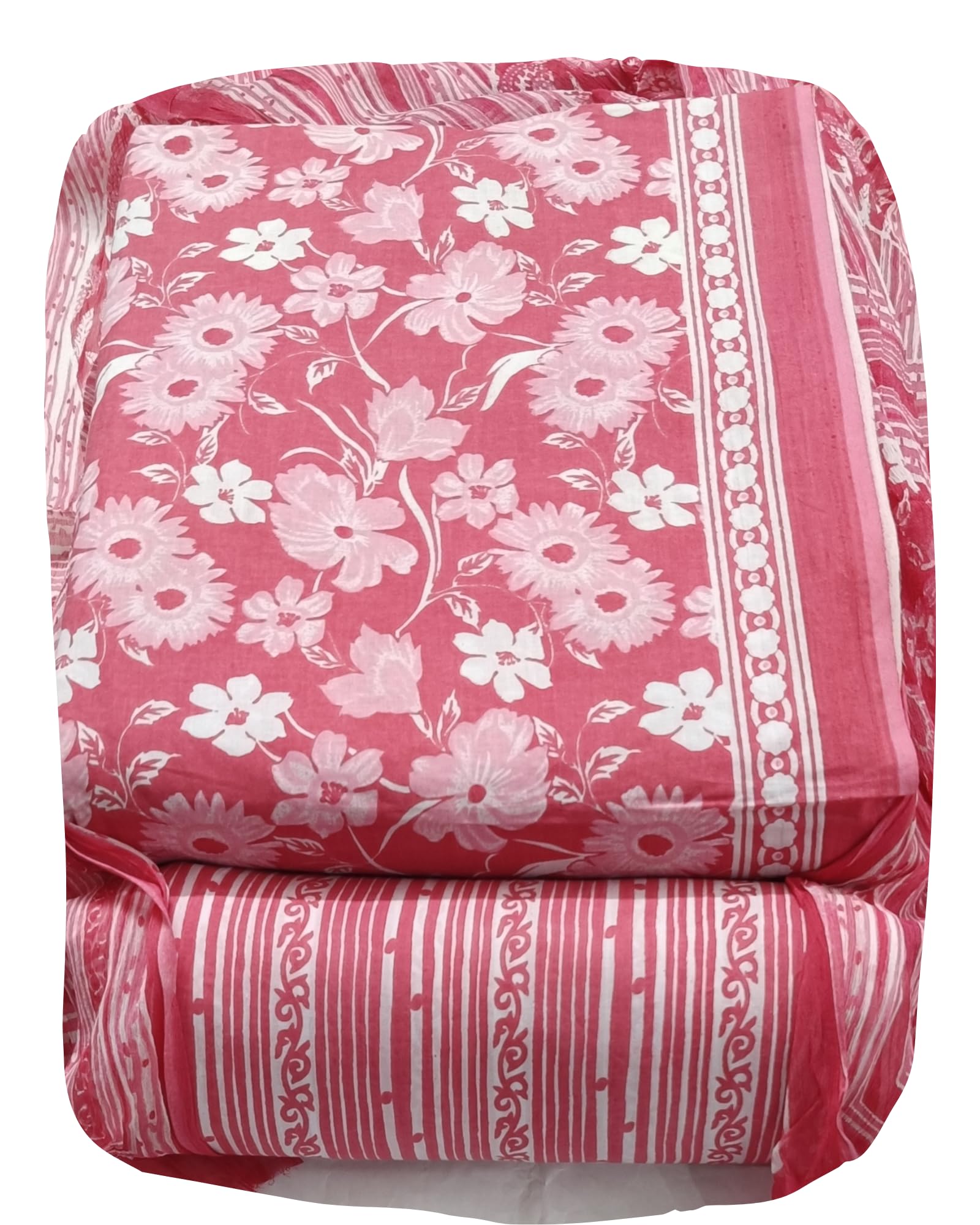 DRAVINAM Trends Jaipuri Printed Pure Cambric Unstitched Cotton Suit Dress Material with Chiffon Printed Dupatta