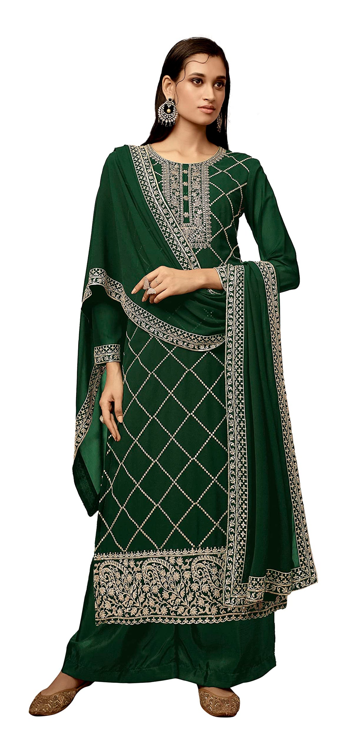 DRAVINAM Trends Women's Heavy Zari Embroidered Real Pure Georgette Salwar Kameez Pakistani Dress Material with Heavy Embroidered Dupatta (Blue)