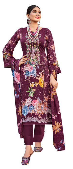 DRAVINAM Trends Lawn Cotton Pakistani Embroidered Suit Dress Material with Unstitched Bottoms and Cotton Dupatta