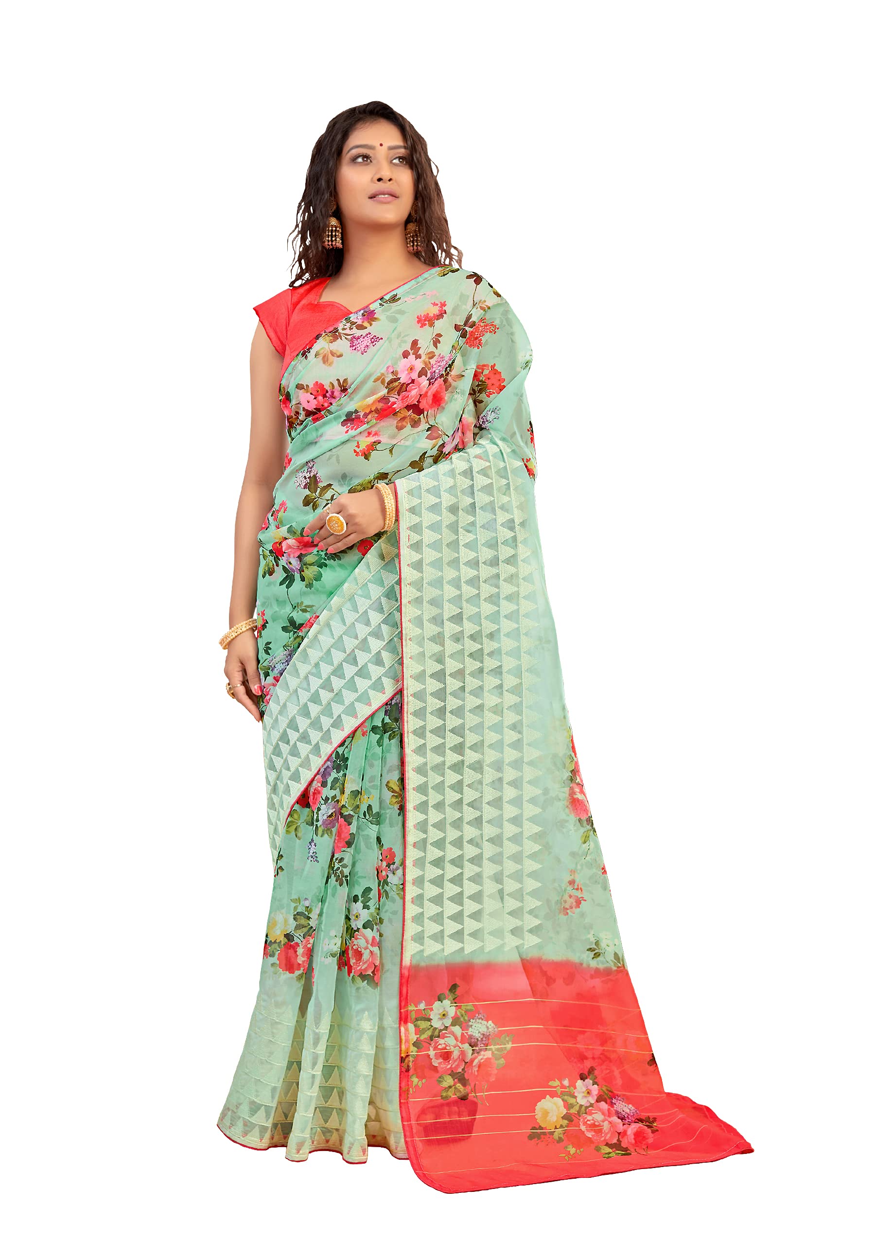 DRAVINAM Trends Women's Khadi Saree With Blouse Piece (NaaOr_2_Green Light)