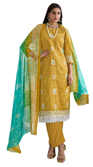 DRAVINAM Trends Women's Printed Unstitched Pure Cotton Kurti Palazzo Pants Set Material with Dupatta