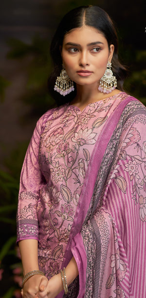 DRAVINAM Trends Women's Unstitched Maslin Salwar Suit Dress Material - Pure Bemberg Maslin Aari Work Kameez II Rayon Unstitch Bottoms II Viscose Maslin Digital Prints Dupatta