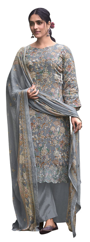DRAVINAM Trends Unstitched Digital Printed Pure Cotton Embroidered Suit Set with Pure Bember Dupatta