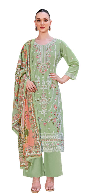 DRAVINAM Trends Women's Exquisite Unstitched Viscose Cambric Lawn Cotton Suit Dress Material with Embroidered Daman & Sleeves | Stylish Pure Cotton Digital Print Dupatta & Solid Bottoms