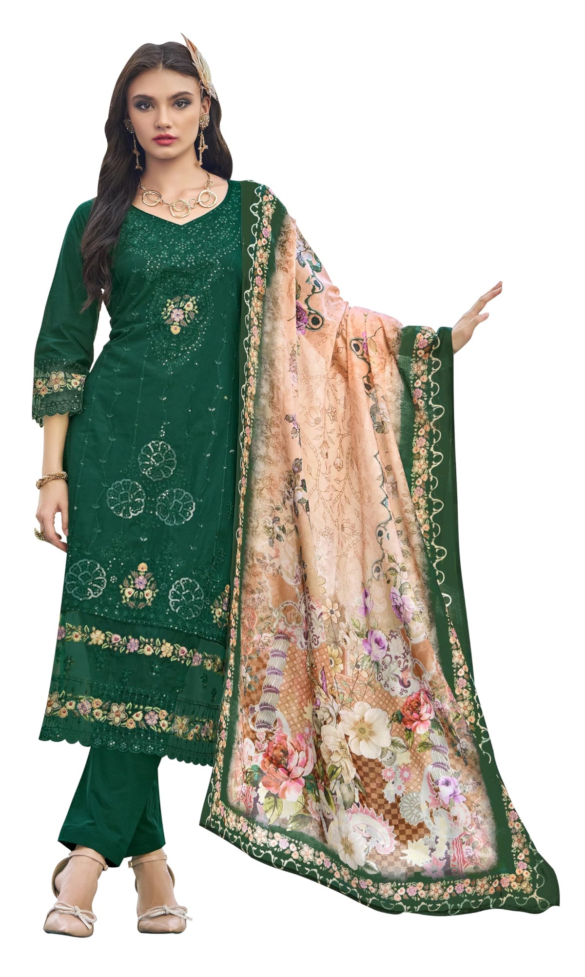 DRAVINAM Trends Kurti 2.50 mtrs, Pure Cotton (3 mtrs apx), Pure MAL MAL Cotton Dupatta Digital Print|Rust