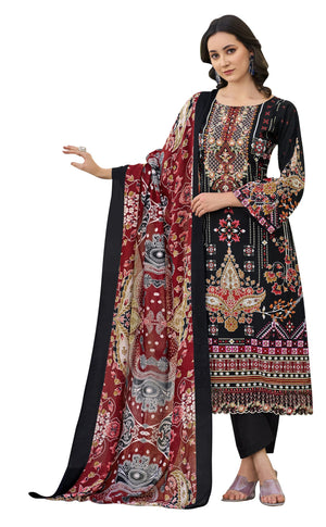 DRAVINAM Trends Women's Unstitched Salwar Suit Dress Material - Cotton Digital Printed Organza Embroidered Kameez II Solid Bottoms II Printed Dupatta