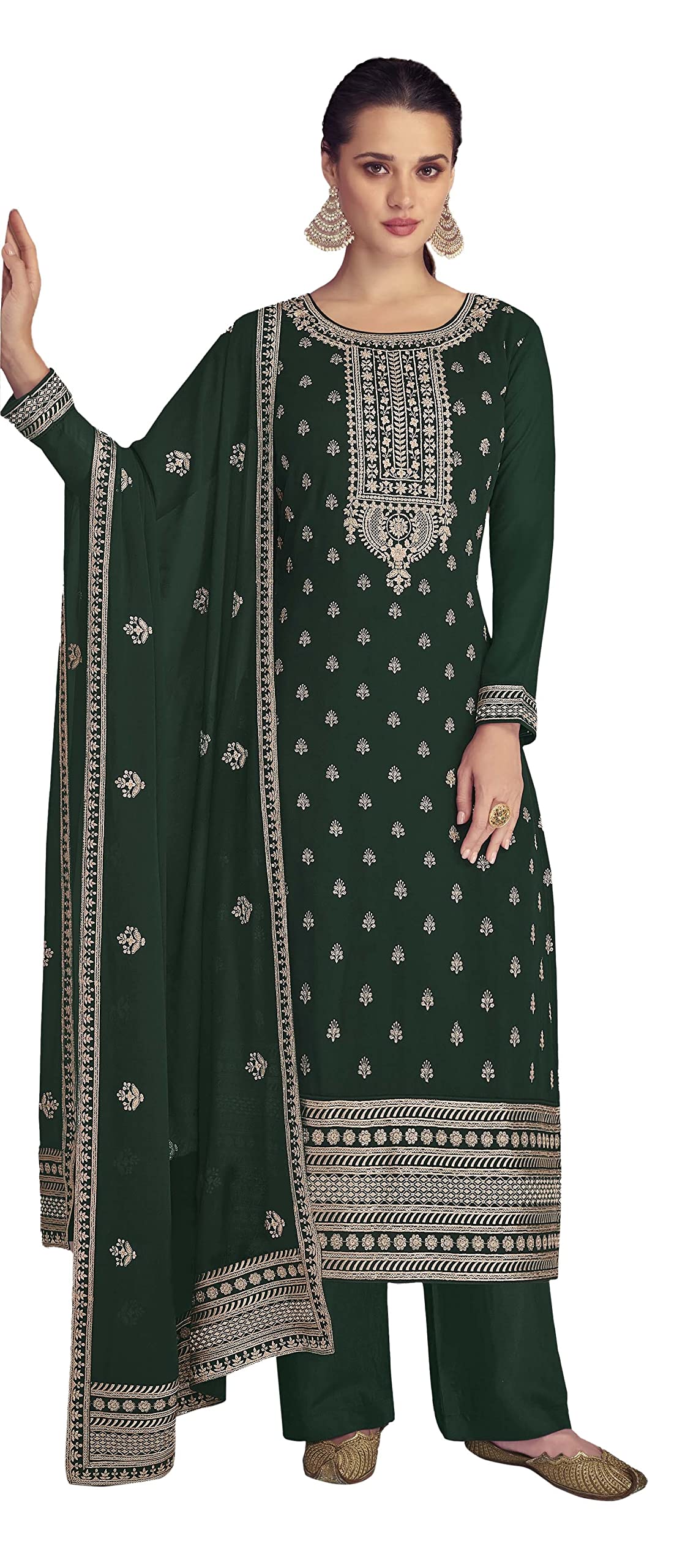 DRAVINAM Trends Women Real Georgette Heavy Zari Embroidered Pure Georgette Unstitched Suit Dress Material with Real Georgette Embroidered Heavy Dupatta (Wine)