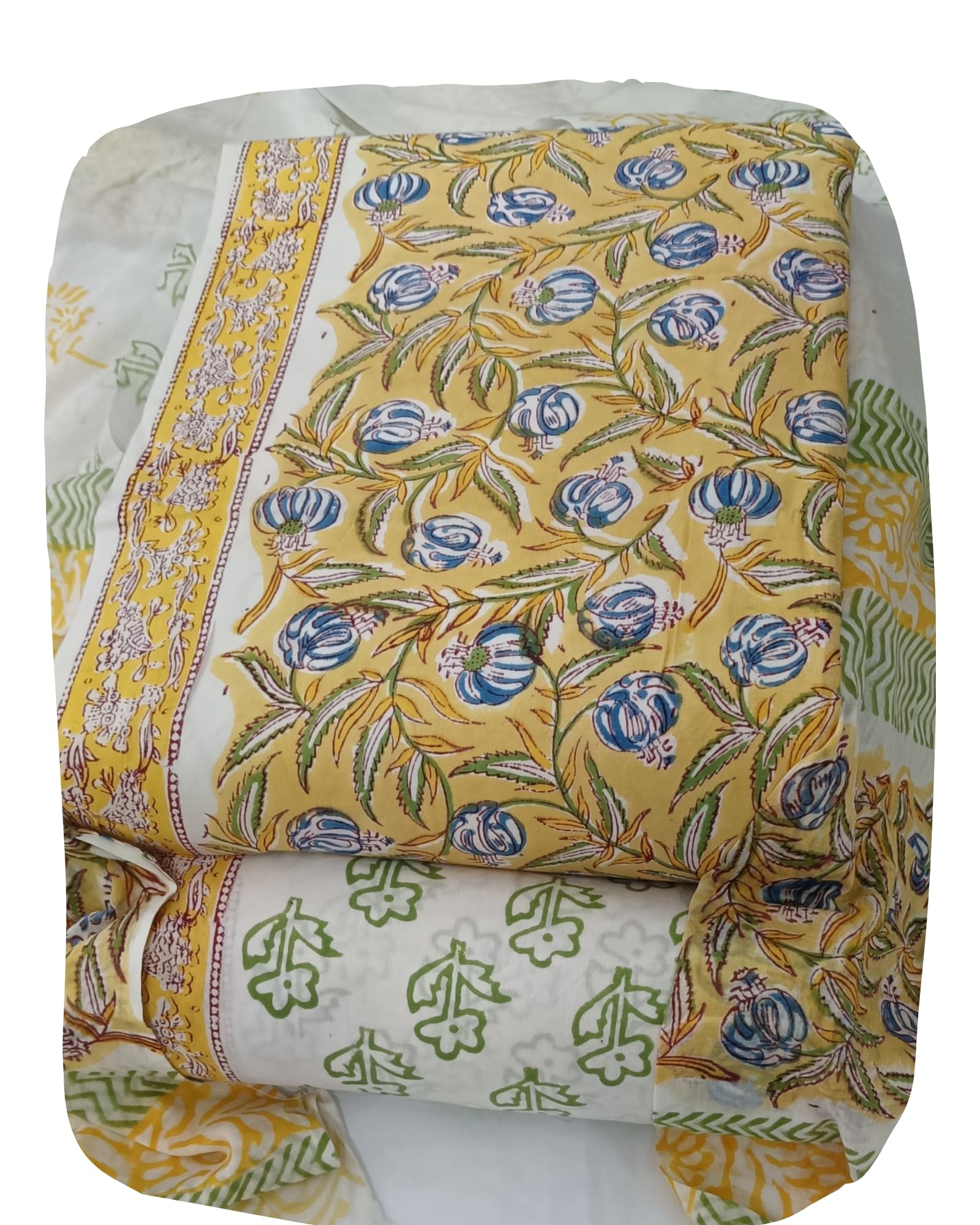 DRAVINAM Trends Hand Block Dabu Print Indigo Cambric Unstitched Cotton Suit Dress Material for Women with Mulmul Cotton Hand Printed Dupatta