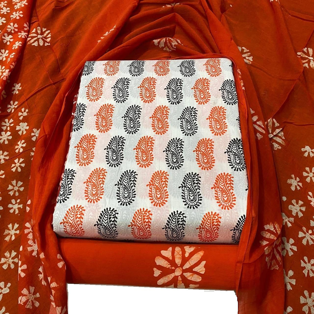 DRAVINAM Trends Unstitched Jaipuri Handmade Wax Batik Print Soft Cotton Dress Material with Dupatta