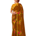 DRAVINAM Trends Women's Pure georgette Bandhani Print saree with Lace Borders and Solid Blouse Piece (Brown)