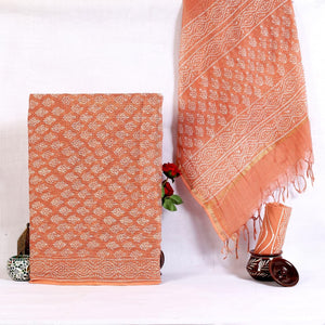 DRAVINAM Trends Jaipuri Hand Block Print Pure Kota Doriya Unstitched Suit Dress Material with Kota Doriya Hand Printed Dupatta