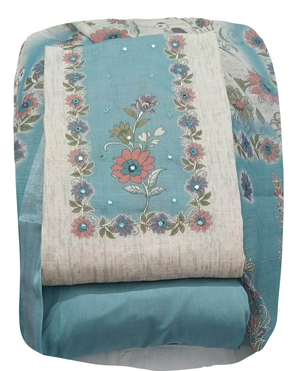 DRAVINAM Trends Women's Premium Pure Linen Floral Printed Unstitched Salwar Suit Dress Material with Dupatta