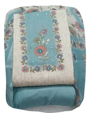 DRAVINAM Trends Women's Premium Pure Linen Floral Printed Unstitched Salwar Suit Dress Material with Dupatta