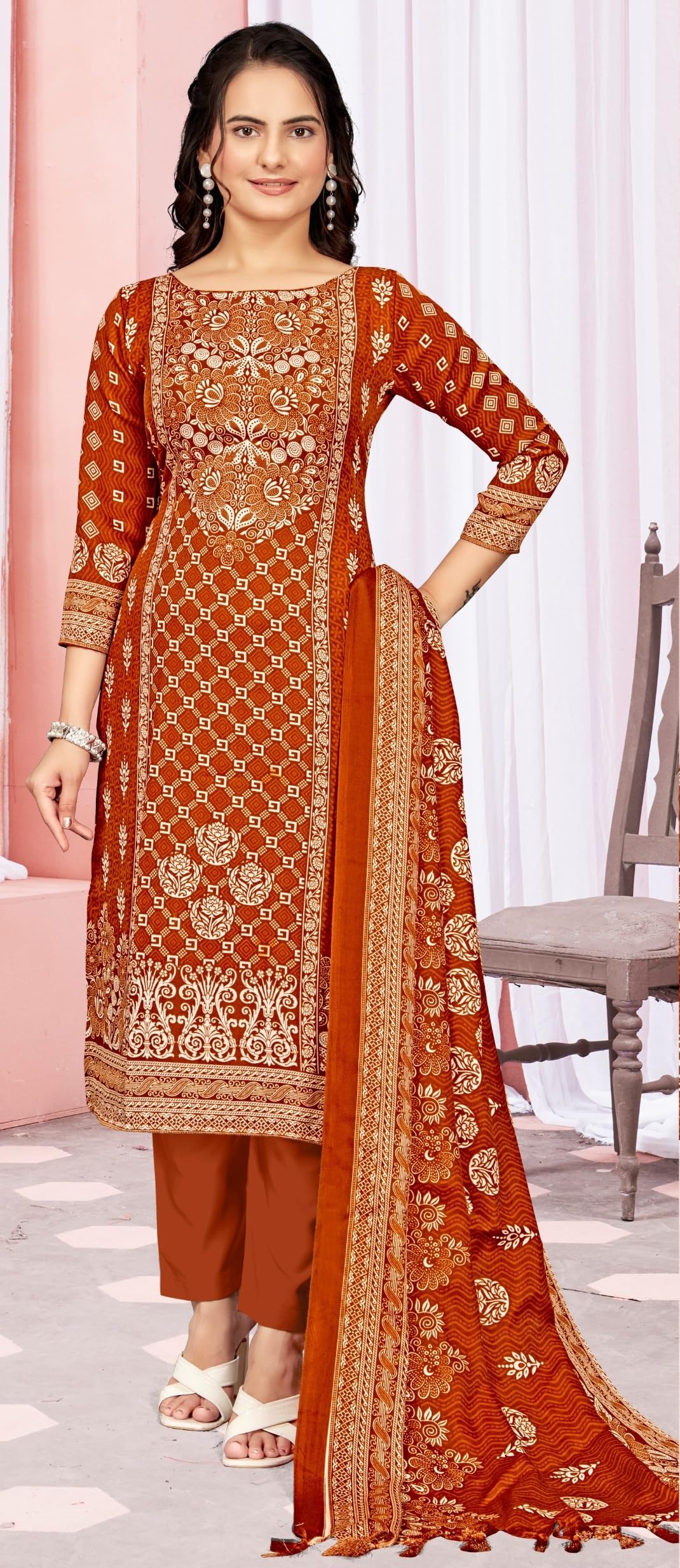 DRAVINAM Trends Women's Unstitched Winter Wear Digital Printed Heavy Woolen Pashmina Salwar Suit Dress Material with Printed Shawl Dupatta