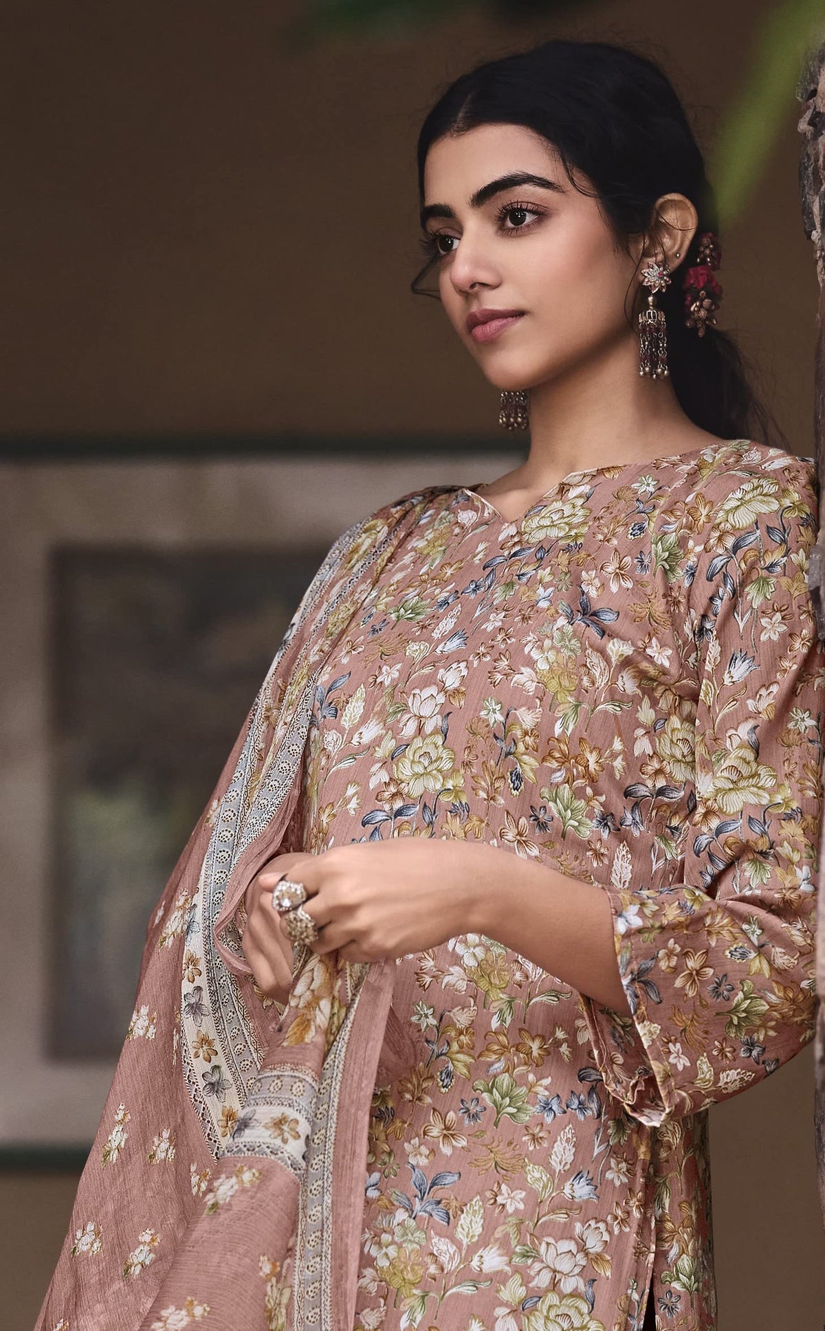 DRAVINAM Trends Unstitched Digital Printed Pure Cotton Embroidered Suit Set with Pure Bember Dupatta