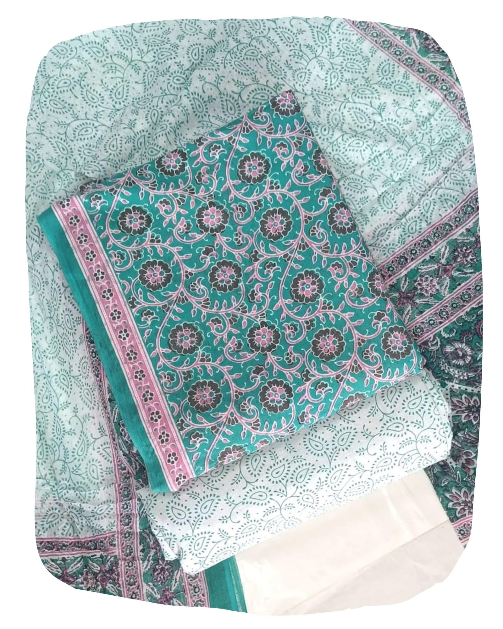 DRAVINAM Trends Jaipuri Print Cambric Cotton Unstitched Salwar Suit Dress Material for Women with Mulmul Cotton Dupatta