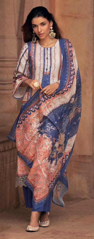 DRAVINAM Trends Women's Unstitched Pakistani Digital Print Daman Embroidered Pure Viscose Woollen Pashmina Salwar Suit Dress Material with Pashmina Digital Printed Shawl Dupatta (Free Size)