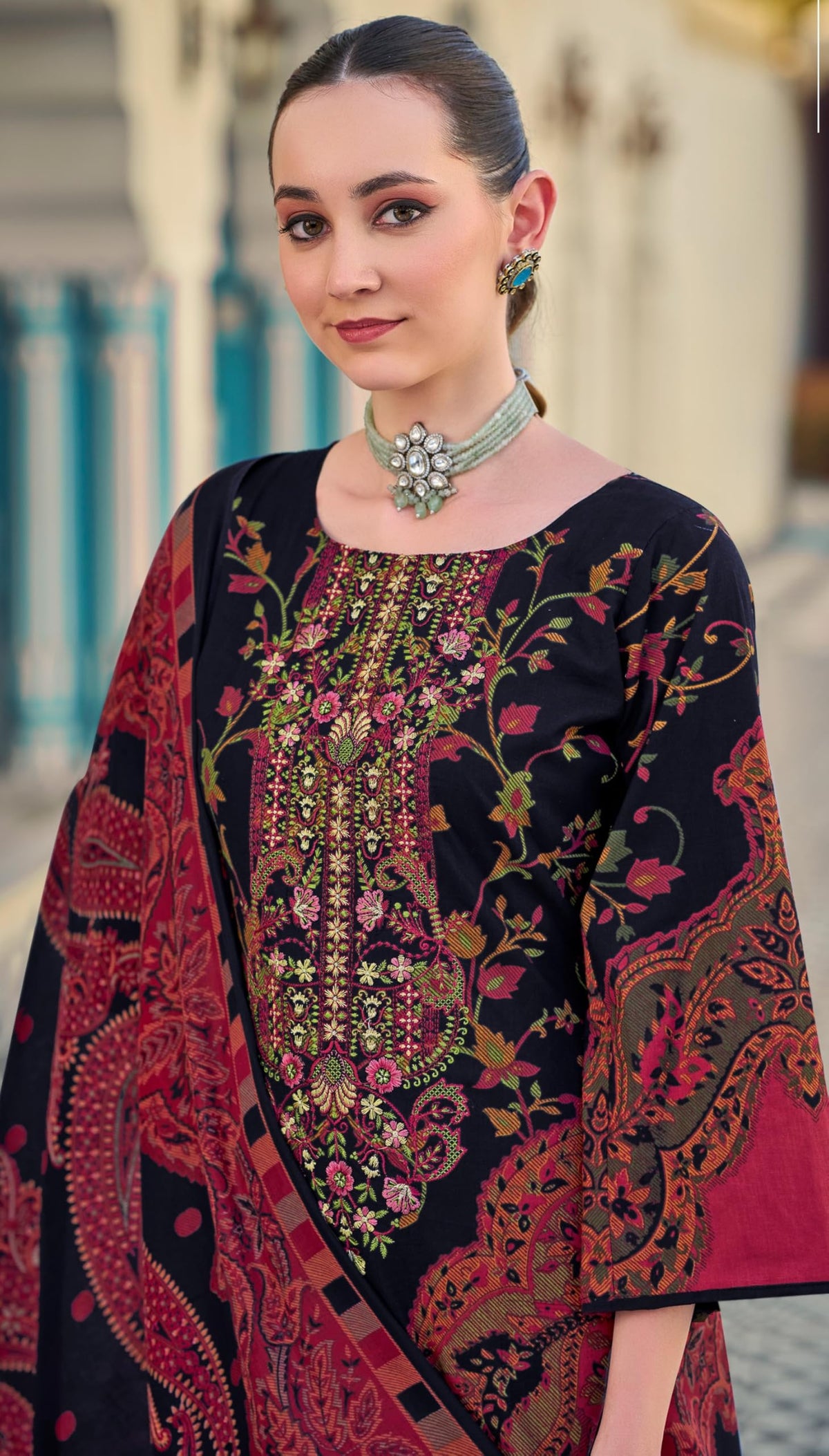 DRAVINAM Trends Women's Unstitched Salwar Suit Dress Material - Cotton Digital Printed Organza Embroidered Kameez II Unstitch Bottoms II Cotton Dupatta
