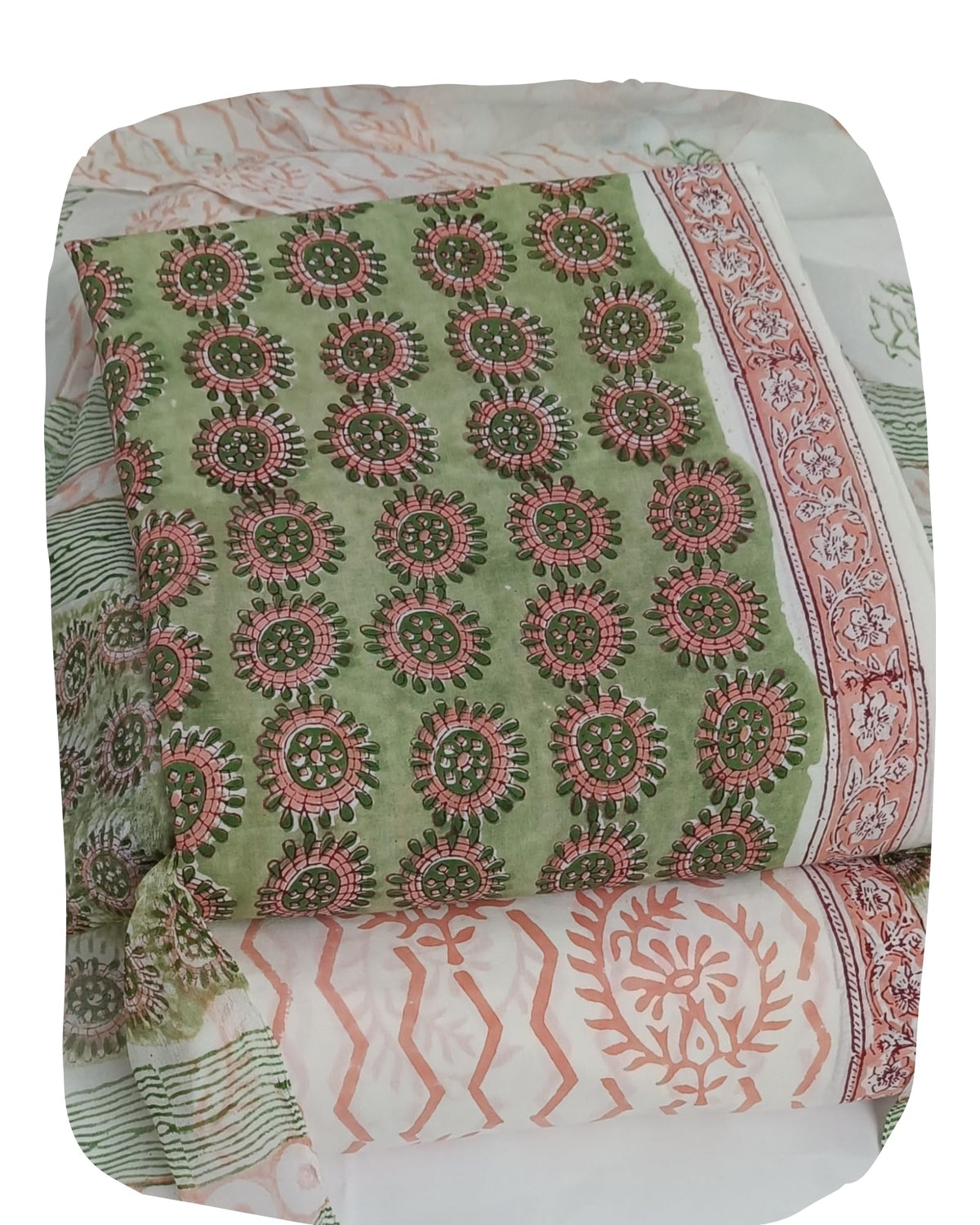 DRAVINAM Trends Hand Block Print Cambric Cotton Unstitched Salwar Suit Set for Women with Pure Chiffon Hand Printed Dupatta