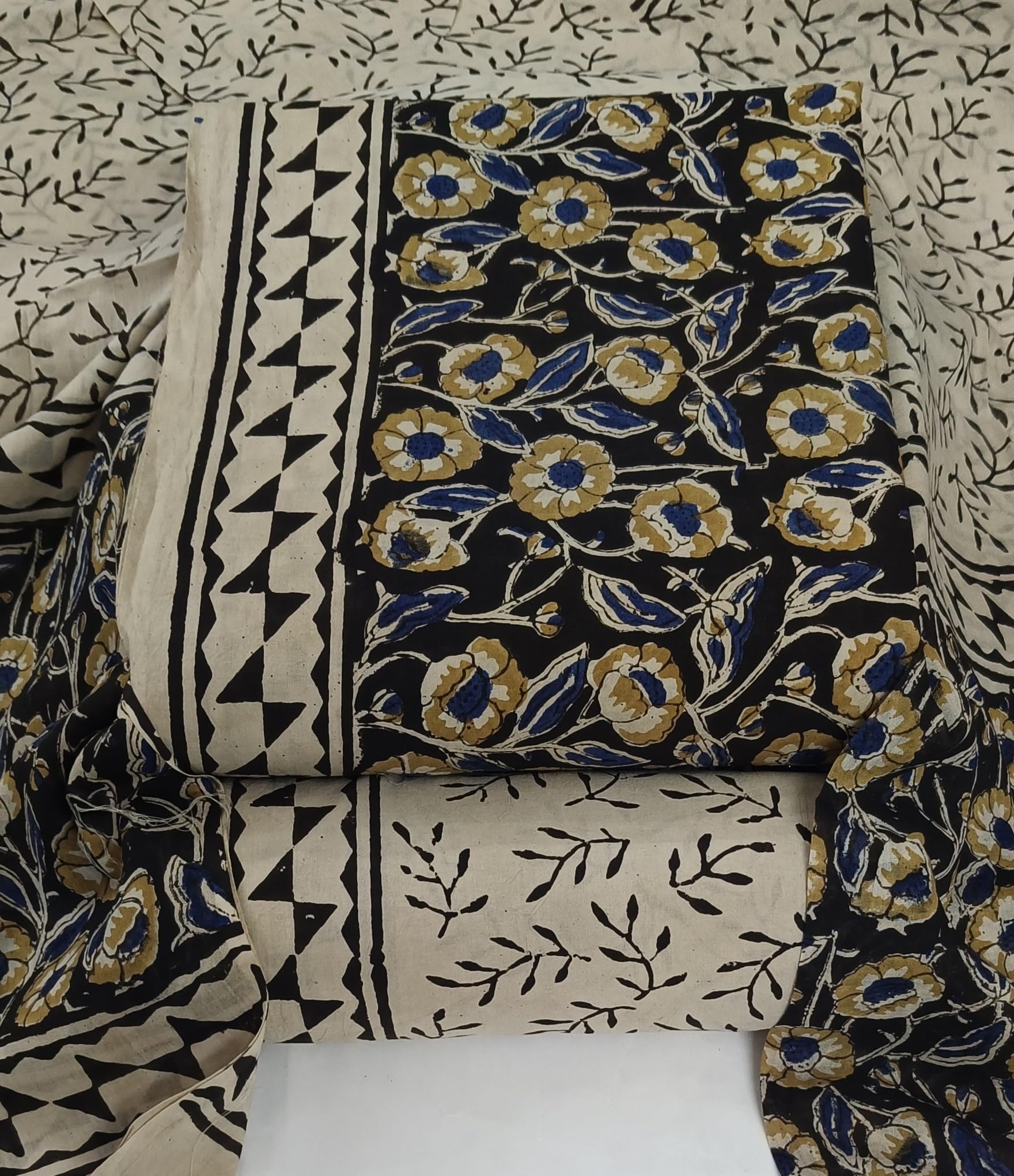 DRAVINAM Trends Women's Jaipuri Pure Cotton Handmade Floral Block Bagh Print Unstitched Dress Material Set with Dupatta (Top, Bottom, and Dupatta Fabric)
