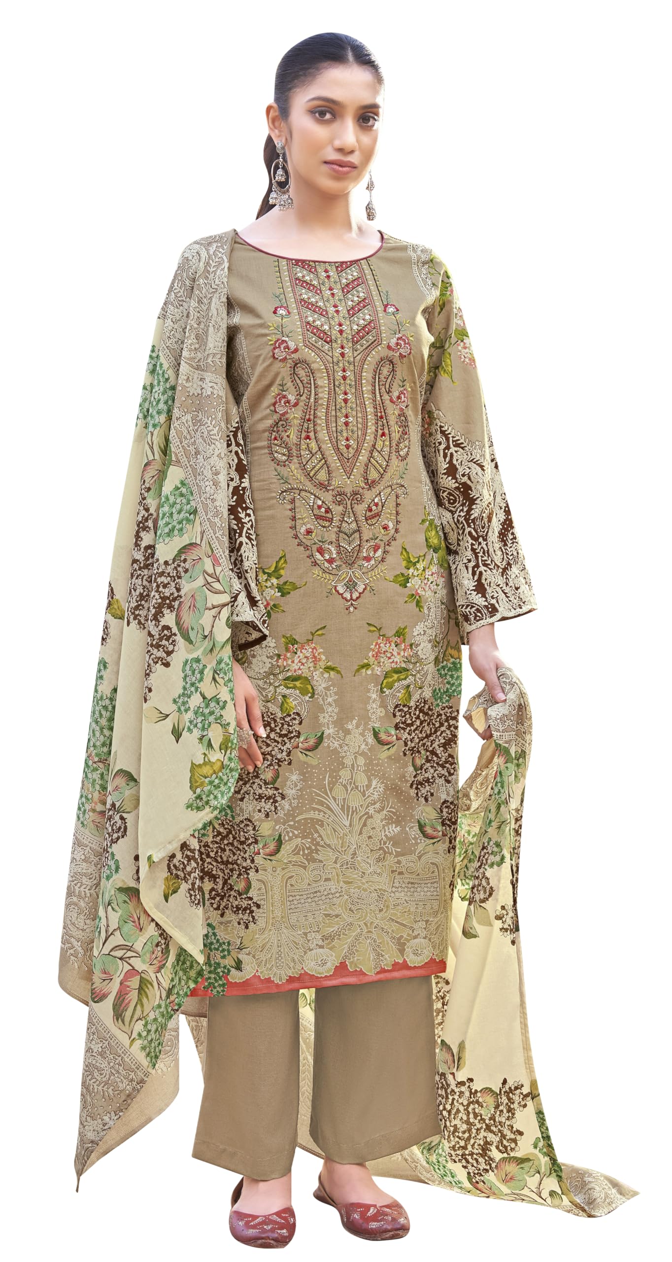 DRAVINAM Trends Women's Unstitched Premium Cambric Cotton Embroidered Printed Suit Material