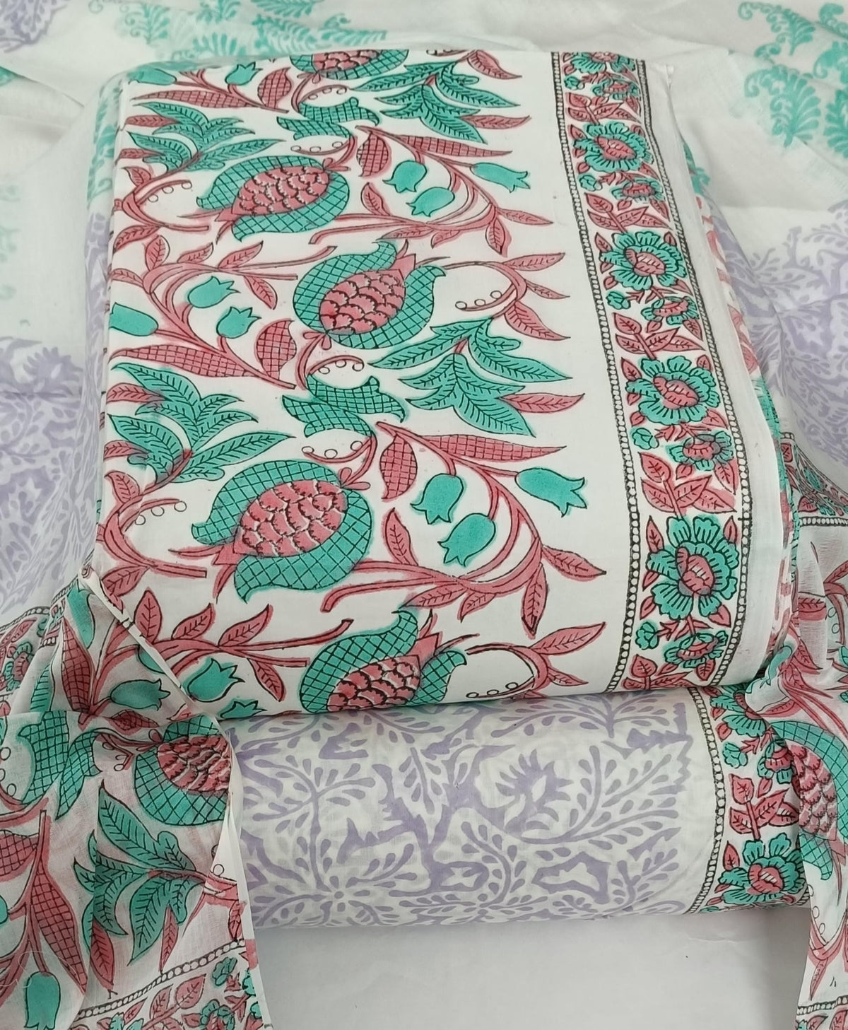 DRAVINAM Trends Hand Block Dabu Print Indigo Cambric Unstitched Cotton Suit Dress Material for Women with Mulmul Cotton Hand Printed Dupatta