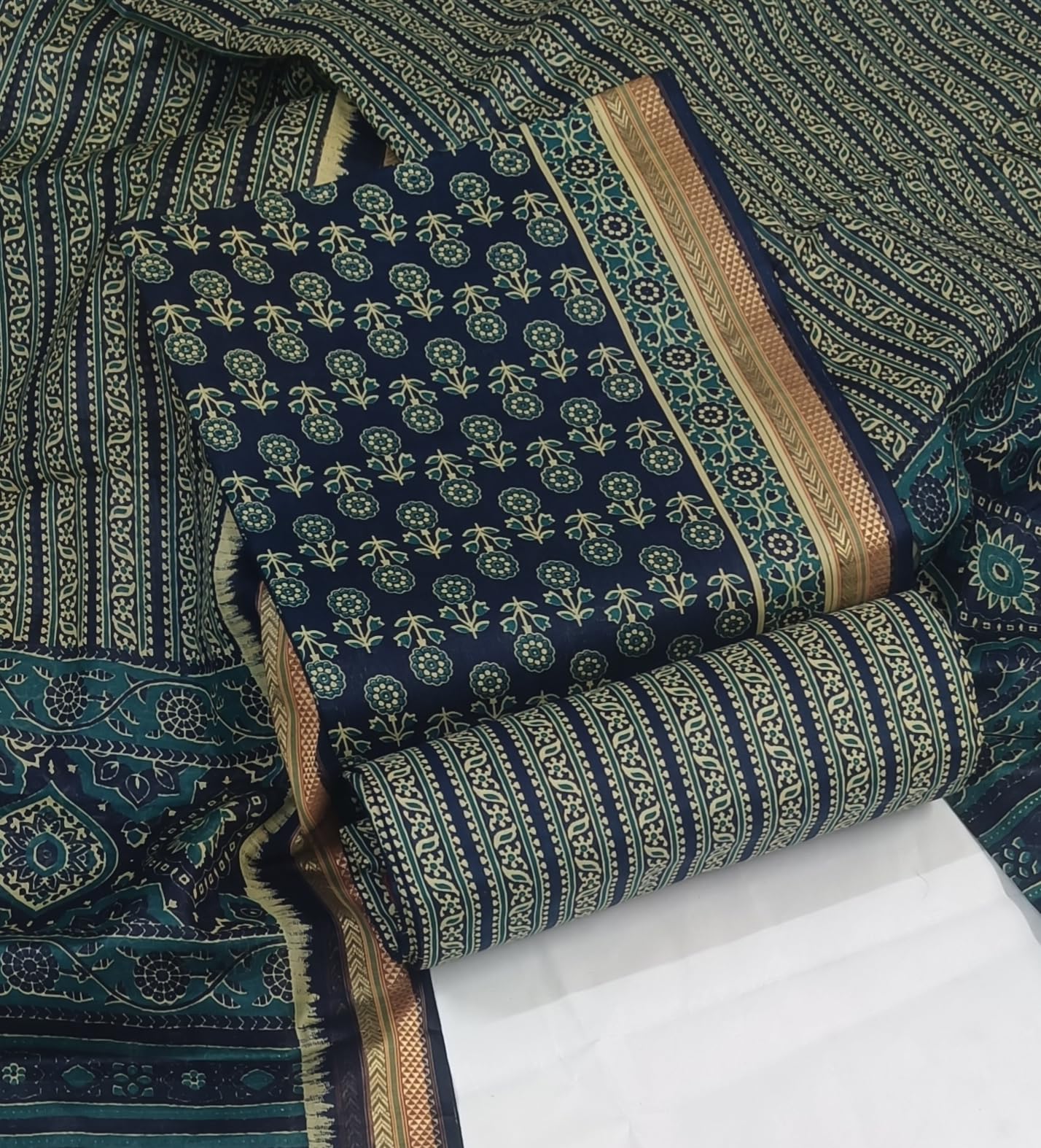 DRAVINAM Trends Jaipuri Print Pure Cotton Unstitched Salwar Suit Dress Material for Women with Zari Borders and Cotton Dupatta
