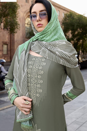 DRAVINAM Trends Women's Digital Printed Fancy Twill Wool Pashmina Winter Wear Zardosi Handwork Unstitch Salwar Suit Dress Material with Printed Shawl Dupatta