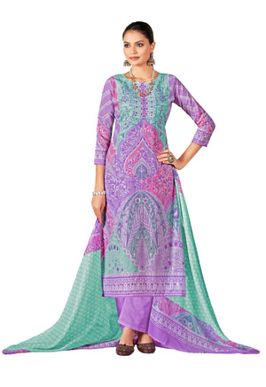 DRAVINAM Trends Women's Pure Cotton Printed Hand Work Unstitched Dress Material Salwar Suit with Unstitched Bottoms and Cotton Dupatta