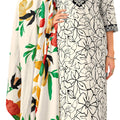 DRAVINAM Trends Women's Unstitched Premium Cotton Embroidered Suit Material - Pure Cambric Cotton Printed Embroidered Kameez II Cotton Bottoms II Cotton Malmal Printed Dupatta