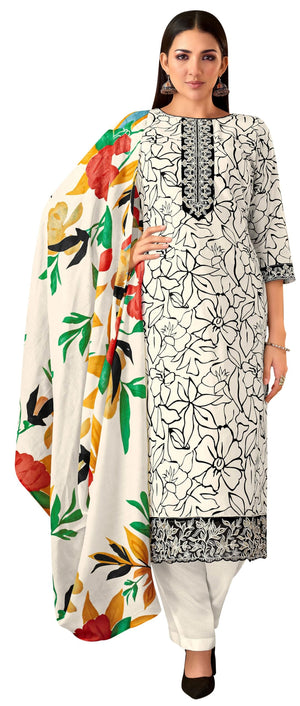 DRAVINAM Trends Women's Unstitched Premium Cotton Printed Embroidered Suit Material