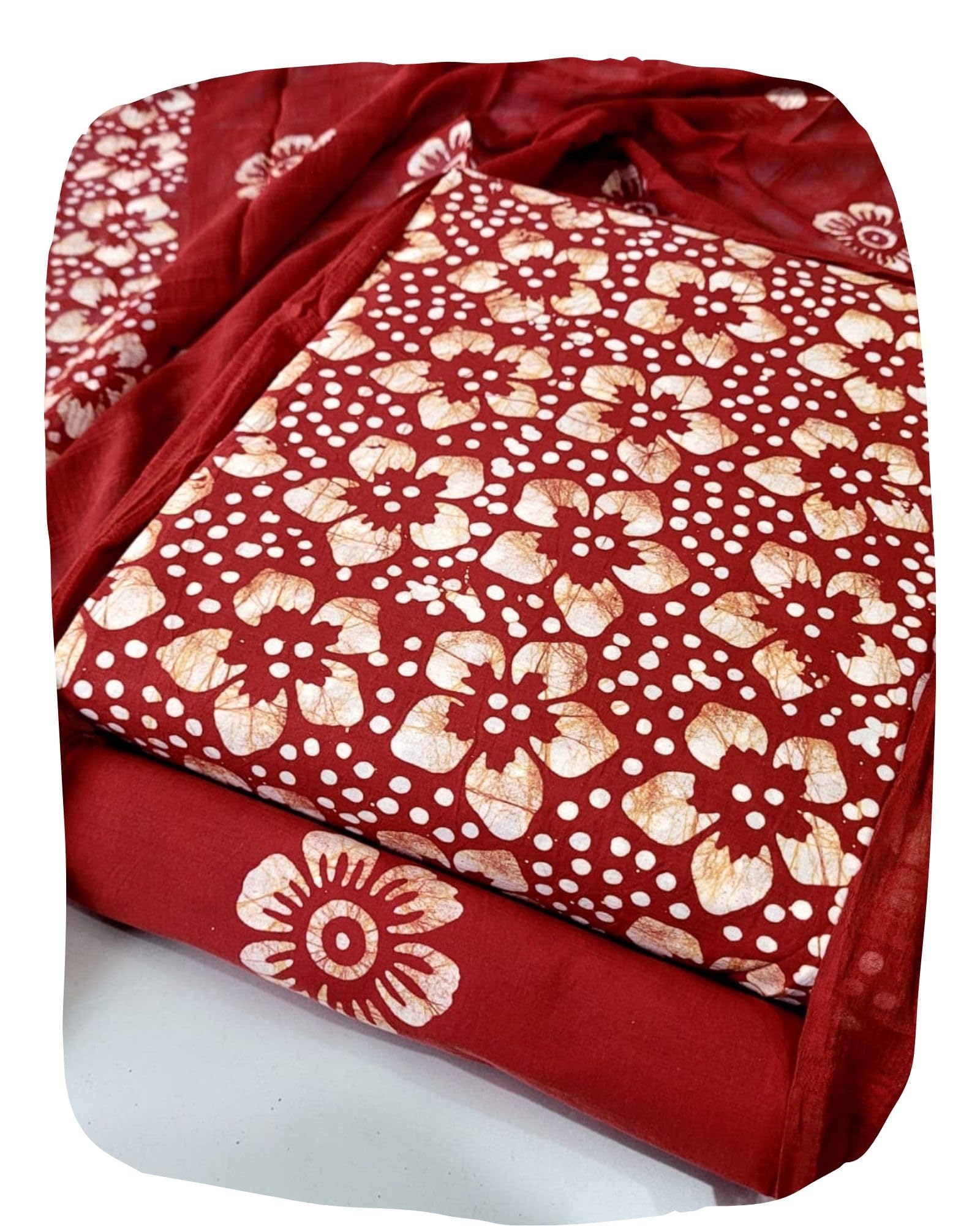 DRAVINAM Trends Unstitched Jaipuri Handmade Wax Batik Print Soft Cotton Dress Material with Dupatta