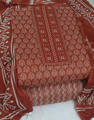 DRAVINAM Trends Women's Premium Cotton Jaipuri Printed Embroidered and Hand Work Unstitched Salwar Suit Dress Material with Mulmul Cotton Dupatta