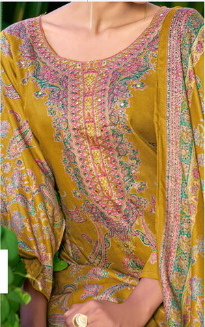 DRAVINAM Trends Women's Winter Wear Unstitched Digital Kashmiri Printed Viscose Pashmina Woollen Salwar Suit Dress Material with Khatli Work and Foil touchup and Pashmina Printed Shawl Dupatta