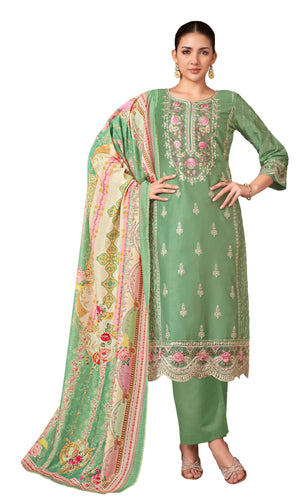 DRAVINAM Trends Women's Exquisite Unstitched Viscose Jam Cotton Suit Dress Material with Embroidered Daman & Sleeves | Stylish Pure Cotton Digital Print Dupatta & Solid Bottoms