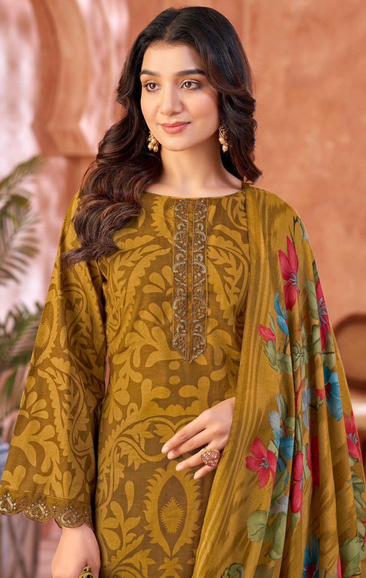 DRAVINAM Trends Unstitched Pakistani Embroidered Pure Cambric Cotton Salwar Suit Dress Materials with Mal Mal Cotton Printed Dupatta