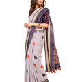 DRAVINAM Trends Women's Plain Woven Jute Linen Printed Border Saree with Unstitched Blouse Piece (Grey Black)