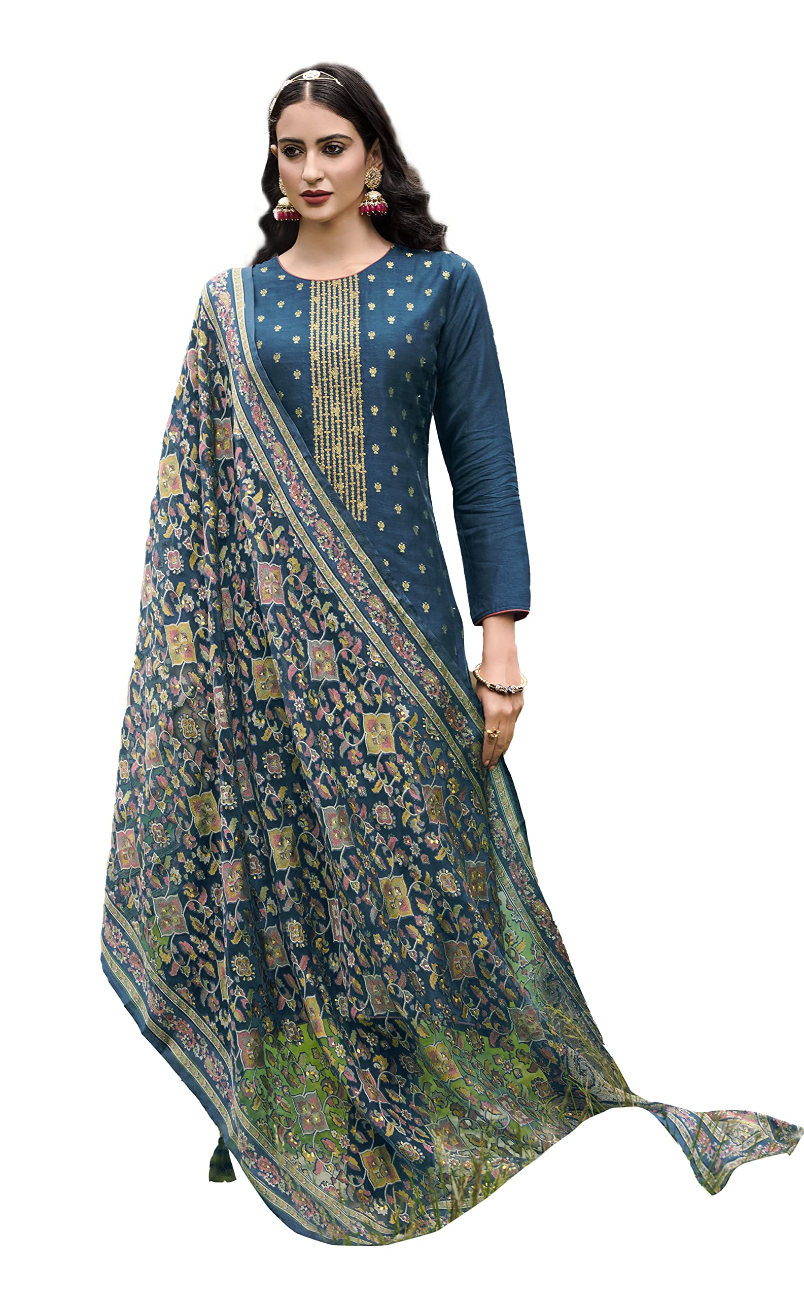 DRAVINAM Trends Women's Pure Dolla Jacquard Banarasi Silk Unstitched Heavy Pakistani Salwar Suit Dress Material with Pure Organza Digital Printed Brasso dupatta (Maroon)