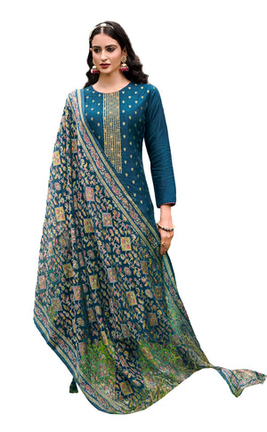 DRAVINAM Trends Women's Pure Dolla Jacquard Banarasi Silk Unstitched Heavy Pakistani Salwar Suit Dress Material with Pure Organza Digital Printed Brasso dupatta (Maroon)