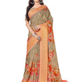 DRAVINAM Trends Women's Digital Printed Soft Cotton Linen Saree with Zari Weaving Border and Matching Blouse Piece (Light Brown)