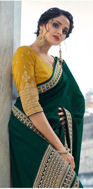 DRAVINAM Trends Women's Embroidered Silk saree with Unstitched Embroidered Blouse Piece